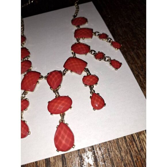 Coral Orange Statement Necklace 22" - Picture 2 of 5